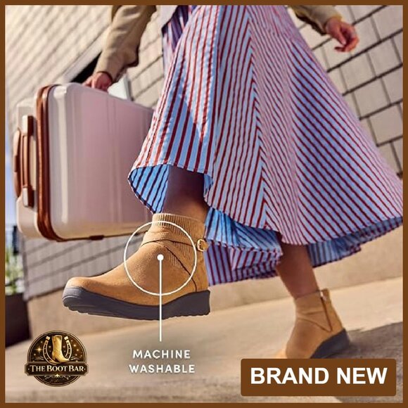 Women's Comfortable Ankle Booties Stretch Knit 1.25" Wedge Heel - Picture 8 of 8